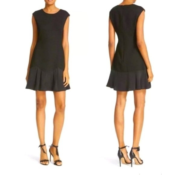 Rebecca Taylor Peplum Dress Womens 4‎ Black Stacy Ruffle Hem Textured Sleeveless - Picture 1 of 13
